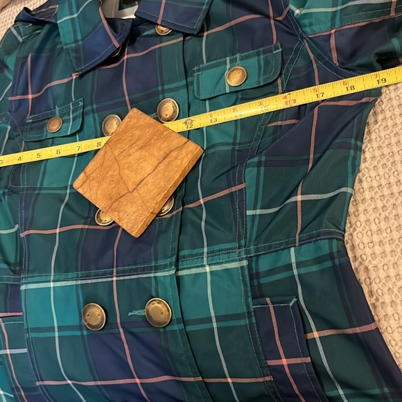 Hurley Lightweight Double Breasted Plaid Mid Length Trench Coat Sz M - Picture 10 of 12